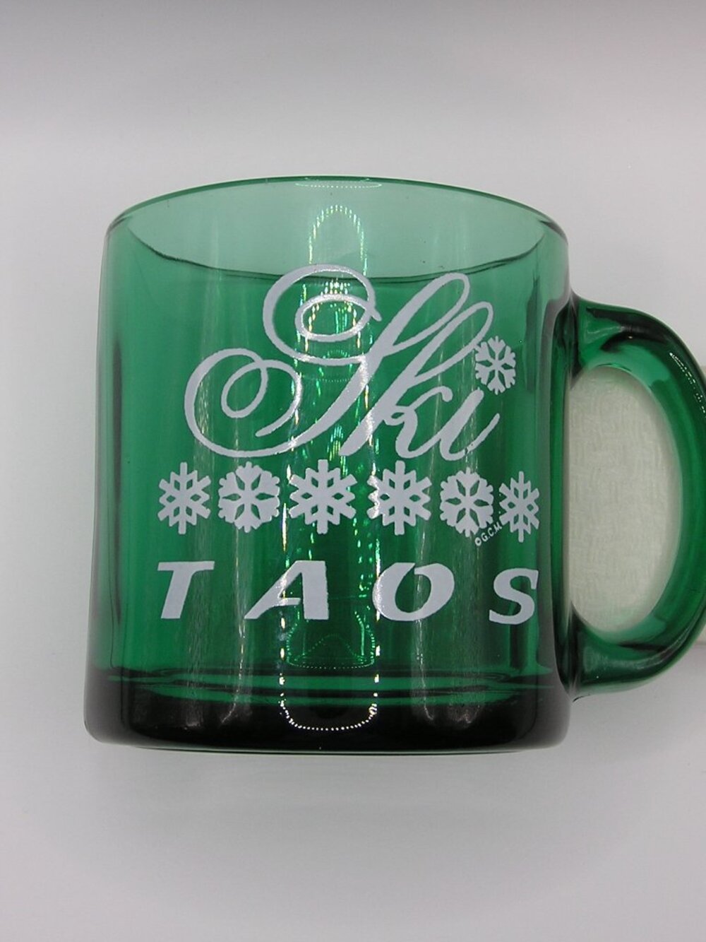 Vintage Emerald Green Ski Taos Glass Coffee Mug